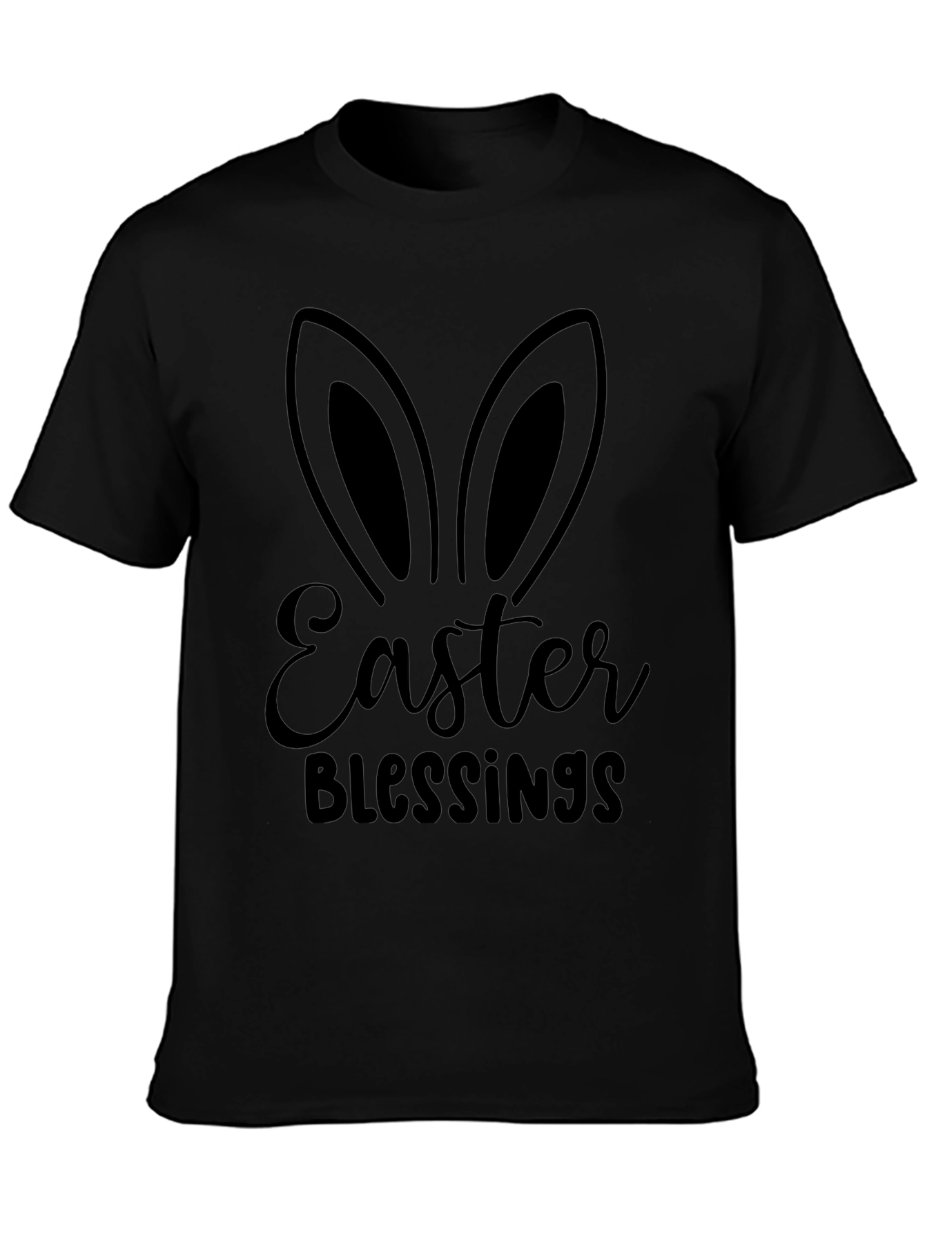 Easter Blessings Bunny Ears Graphic Tee - Black