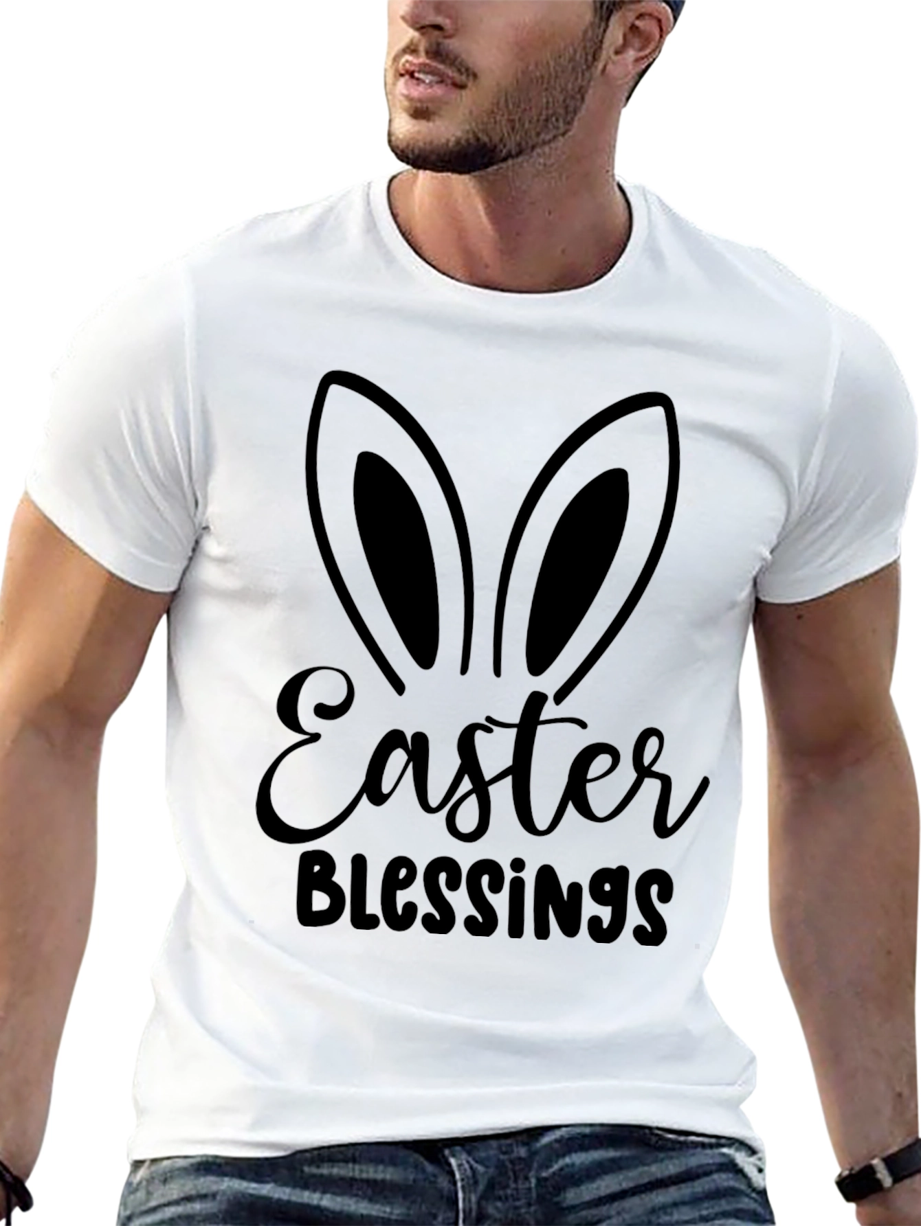 Easter Blessings Bunny Ears Graphic Tee - Black