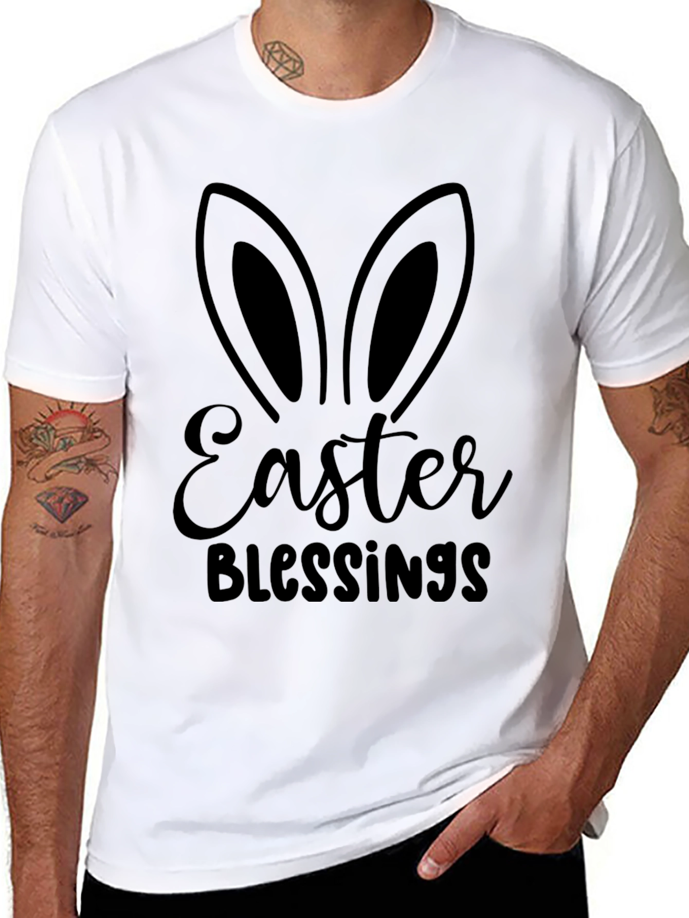 Easter Blessings Bunny Ears Graphic Tee - Black