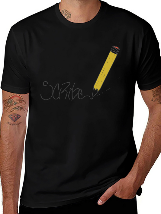 Scribe T-Shirt - Black Cotton Tee with Pencil Design