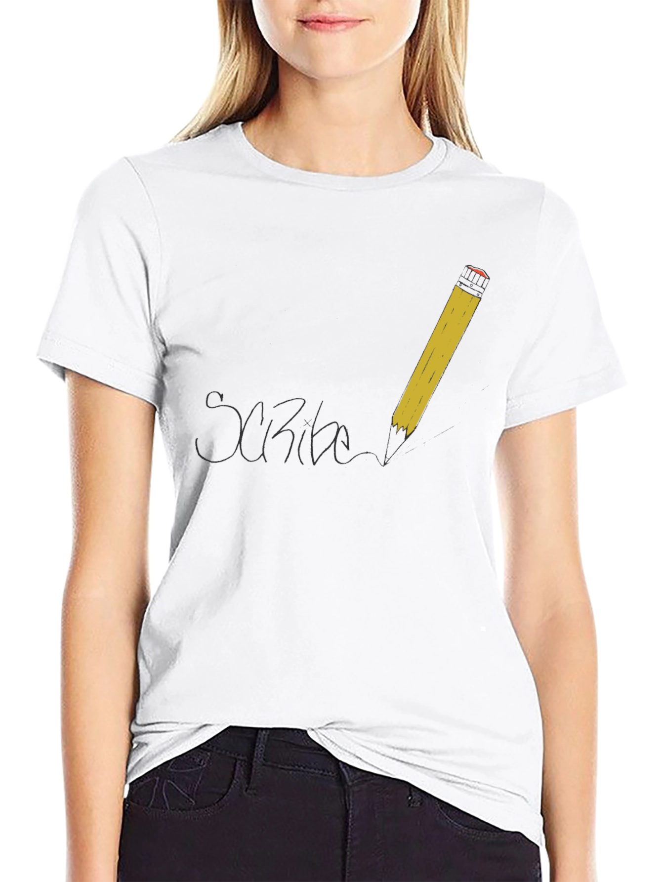 Scribe T-Shirt - Black Cotton Tee with Pencil Design