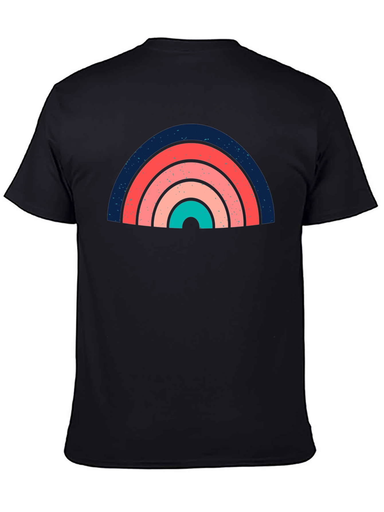 Retro Rainbow Graphic Tee - Soft Black Cotton T-Shirt