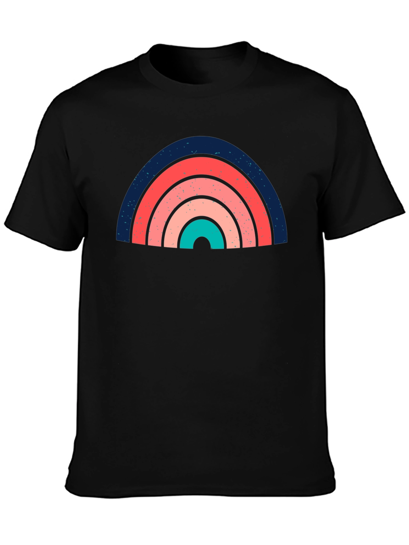 Retro Rainbow Graphic Tee - Soft Black Cotton T-Shirt