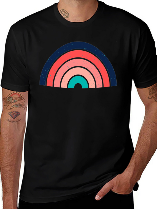 Retro Rainbow Graphic Tee - Soft Black Cotton T-Shirt