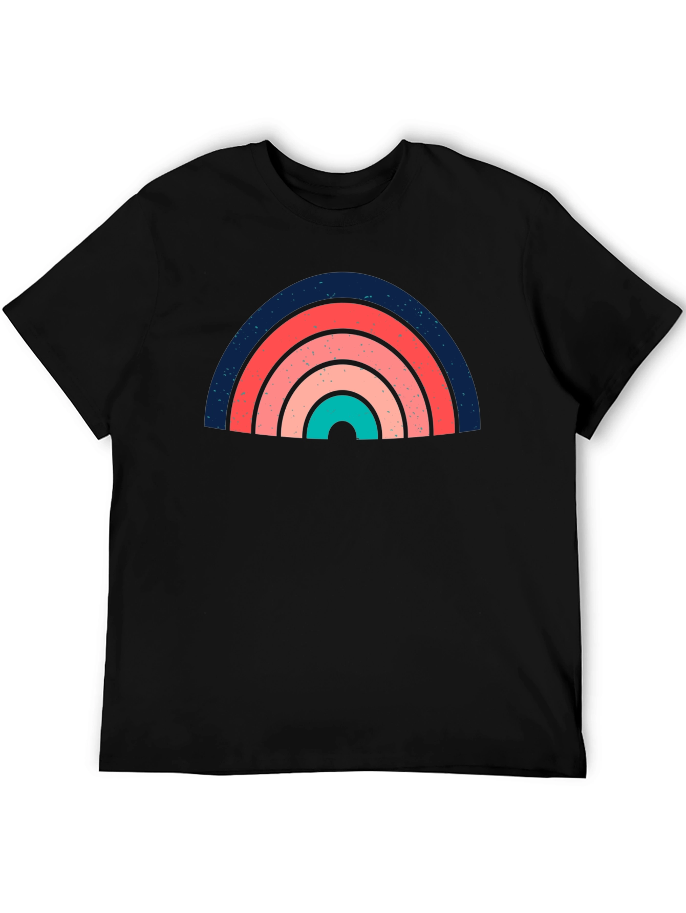 Retro Rainbow Graphic Tee - Soft Black Cotton T-Shirt