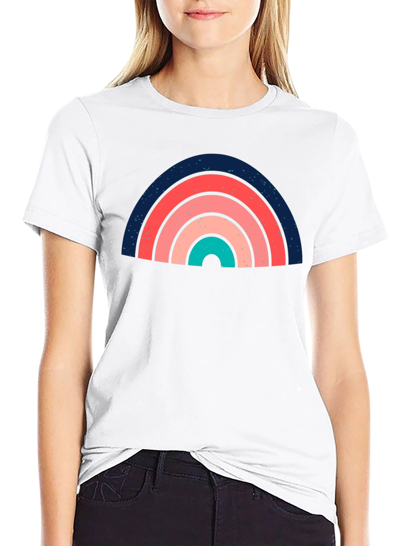 Retro Rainbow Graphic Tee - Soft Black Cotton T-Shirt