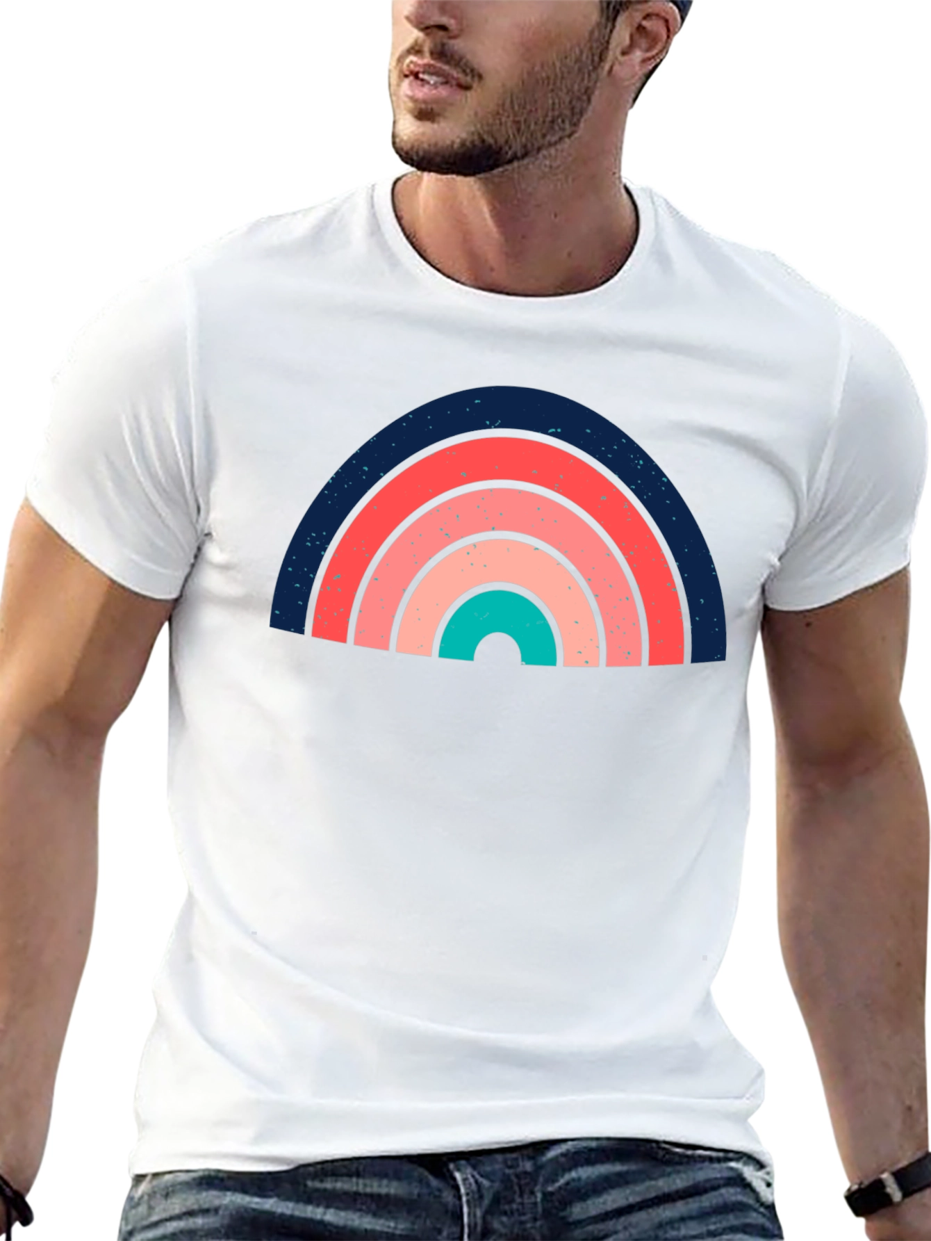 Retro Rainbow Graphic Tee - Soft Black Cotton T-Shirt