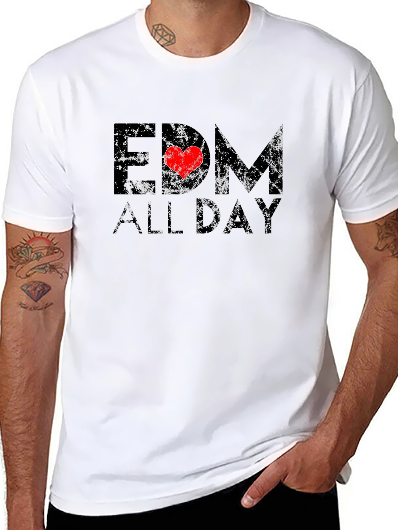EDM All Day Graphic T-Shirt - Black Crew Neck