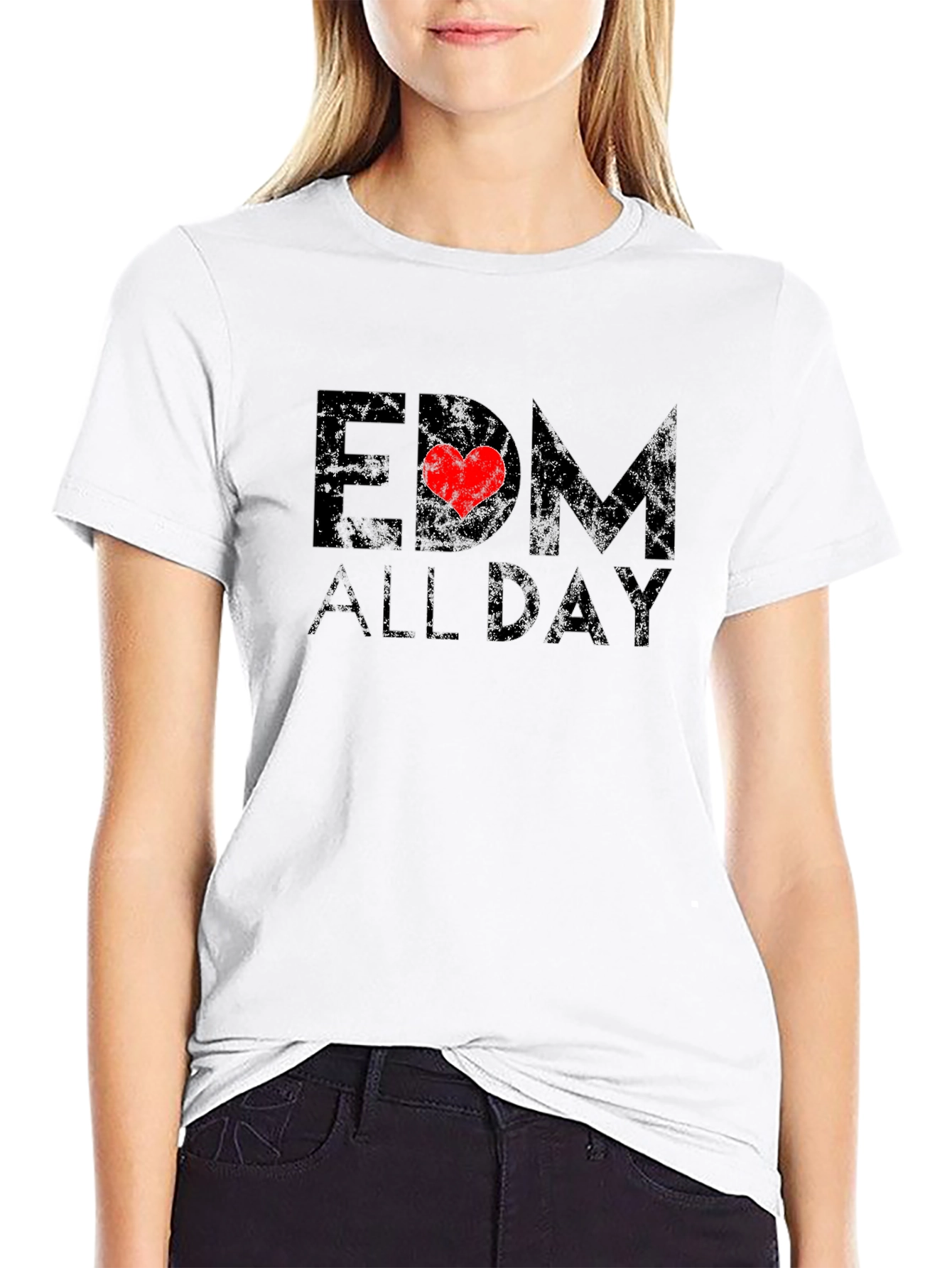 EDM All Day Graphic T-Shirt - Black Crew Neck