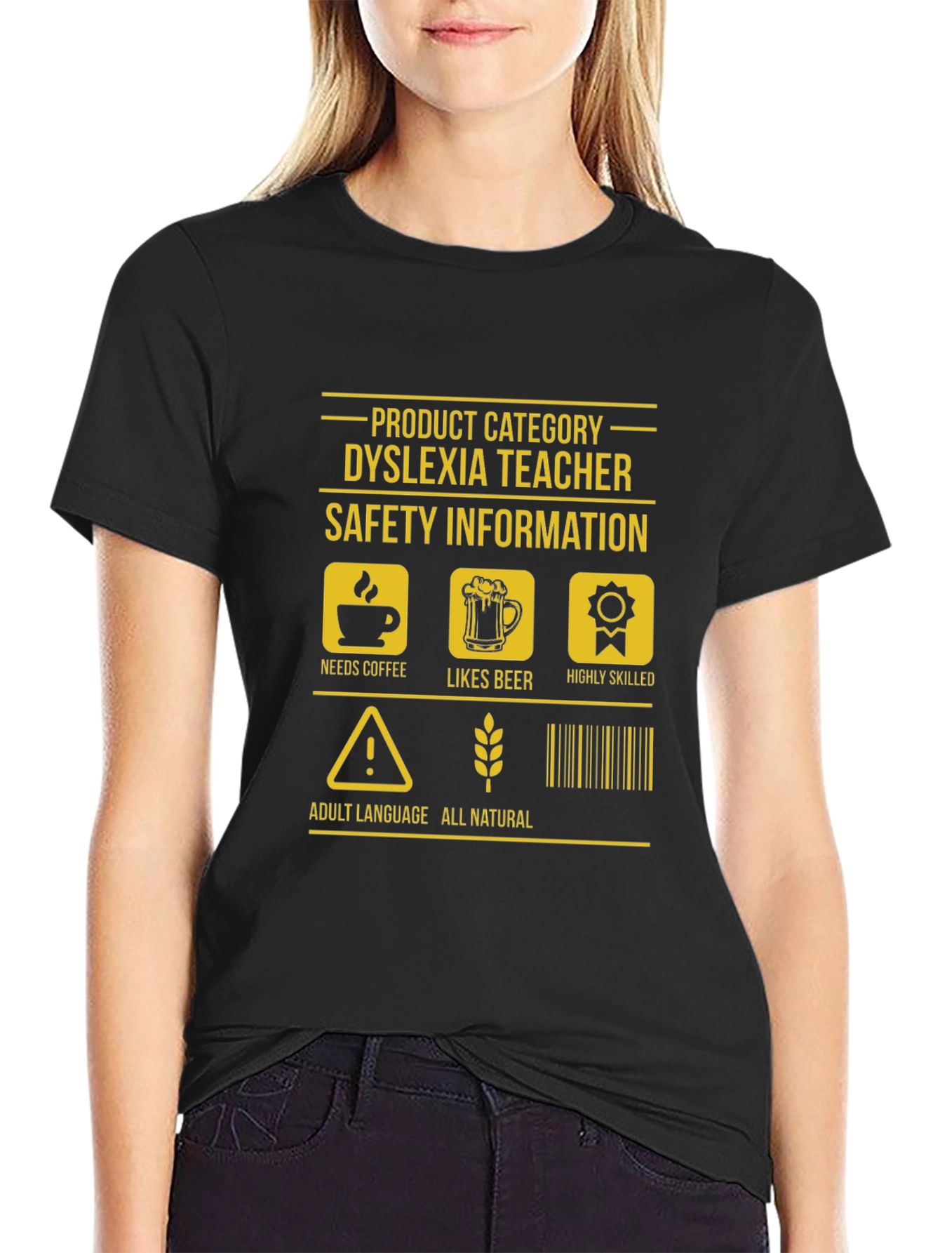 Dyslexia Teacher T-Shirt - Needs Coffee Likes Beer