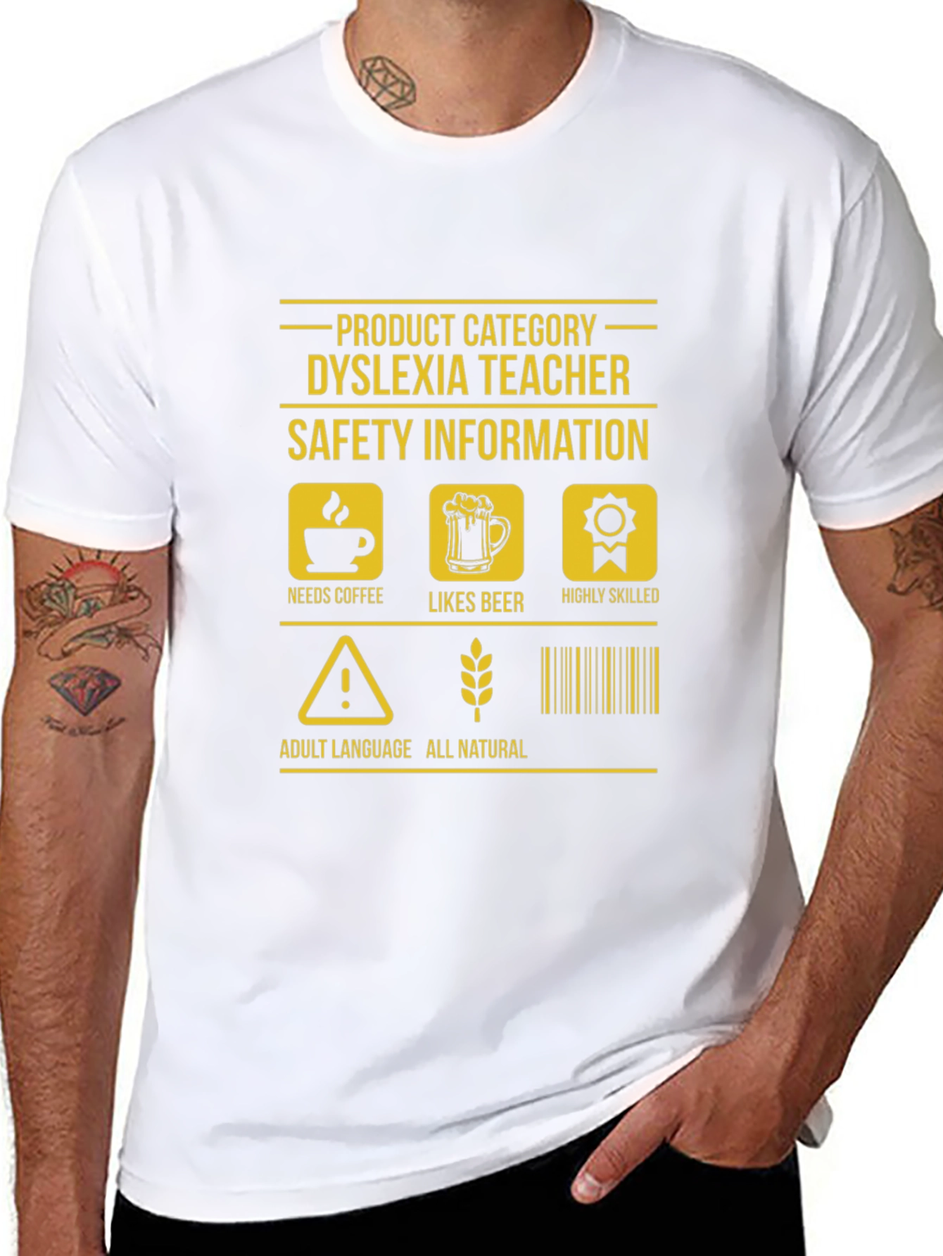 Dyslexia Teacher T-Shirt - Needs Coffee Likes Beer