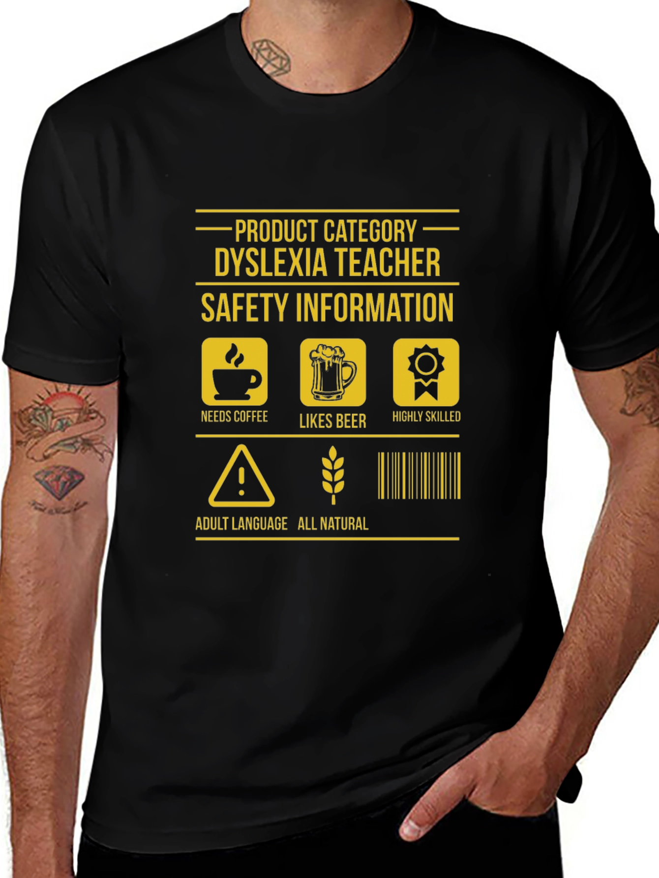 Dyslexia Teacher T-Shirt - Needs Coffee Likes Beer