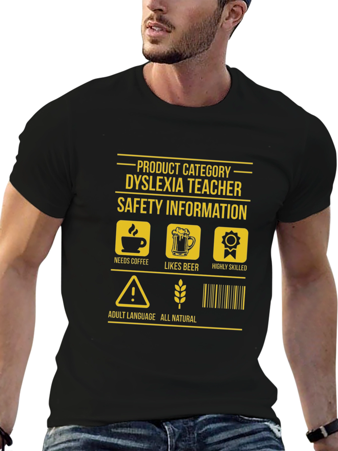 Dyslexia Teacher T-Shirt - Needs Coffee Likes Beer