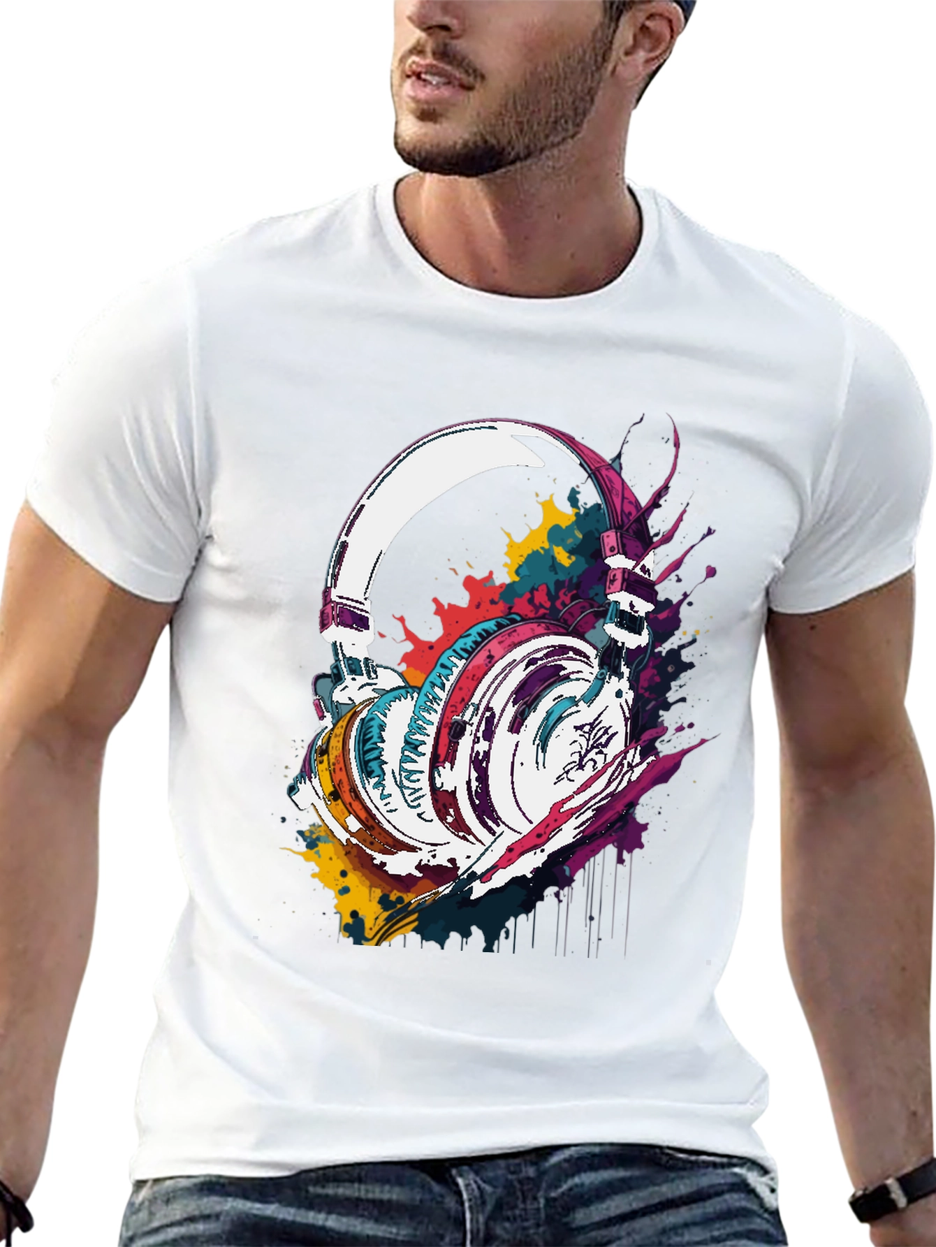 Colorful Headphones Graphic T-Shirt
