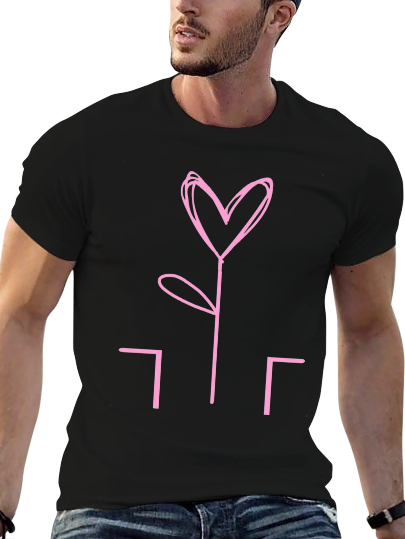 Heart Flower Graphic Tee - Stylish Black T-Shirt