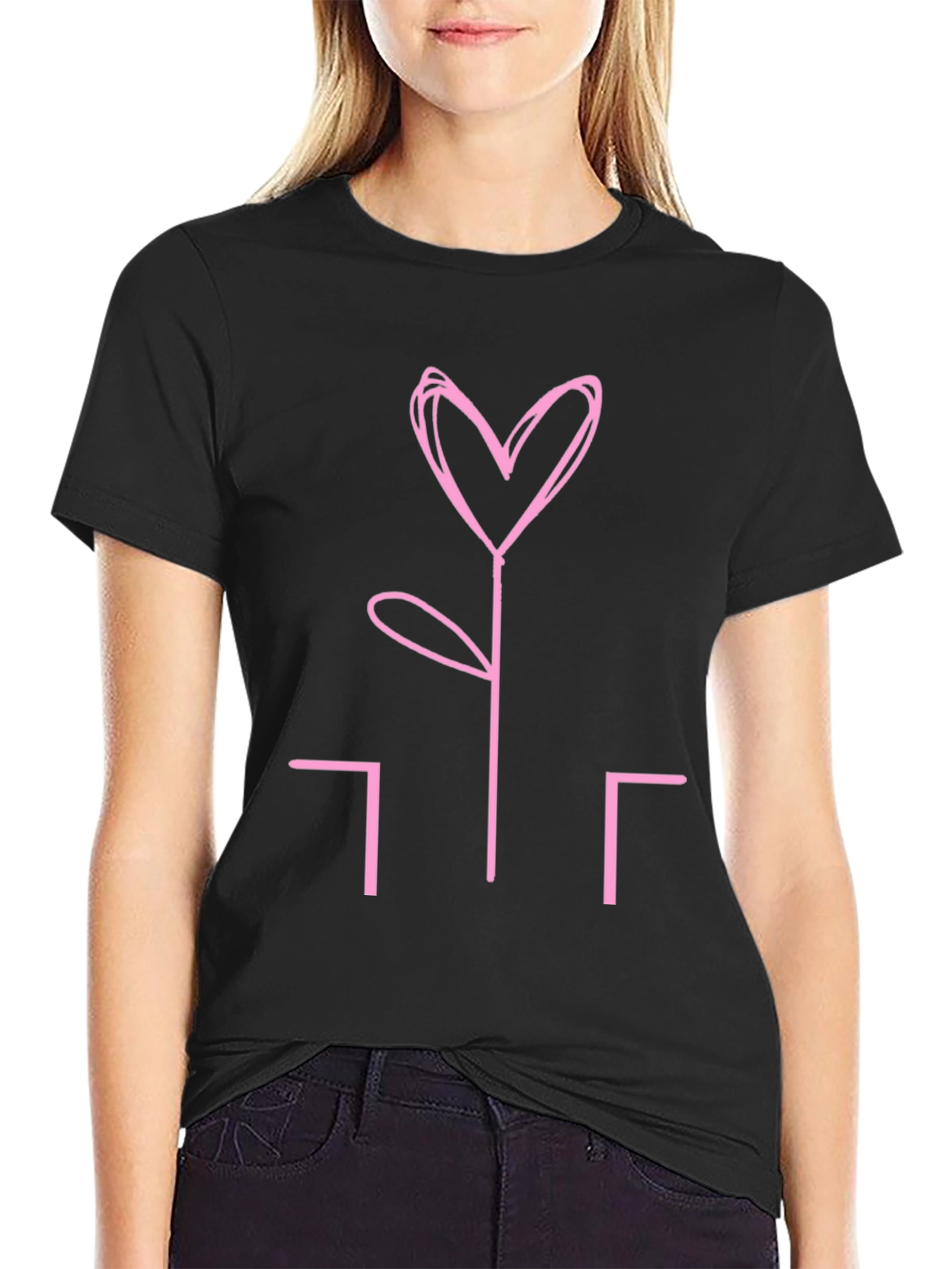 Heart Flower Graphic Tee - Stylish Black T-Shirt