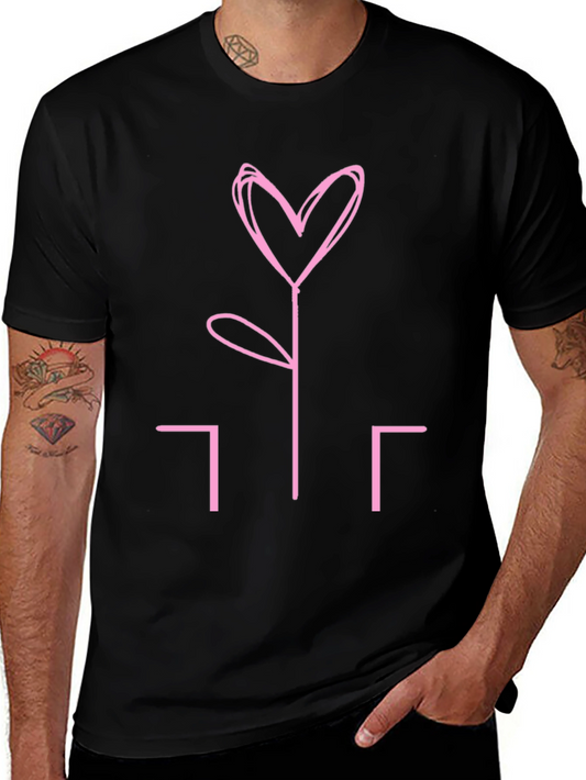 Heart Flower Graphic Tee - Stylish Black T-Shirt