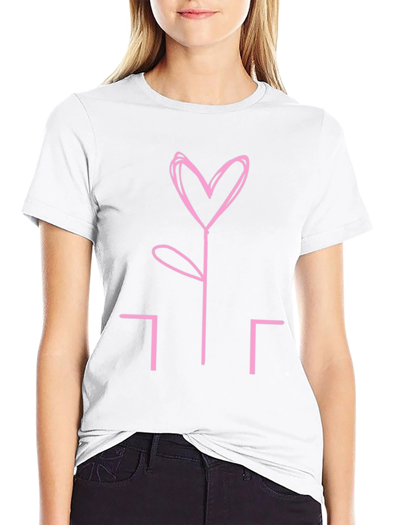 Heart Flower Graphic Tee - Stylish Black T-Shirt