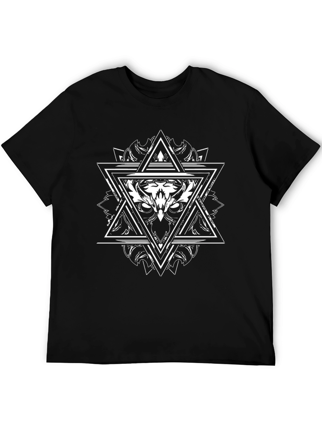 Geometric Owl Graphic Print Black T-Shirt