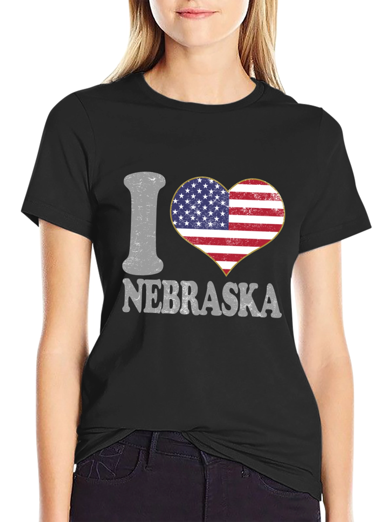 I Love Nebraska American Flag Heart Graphic Tee