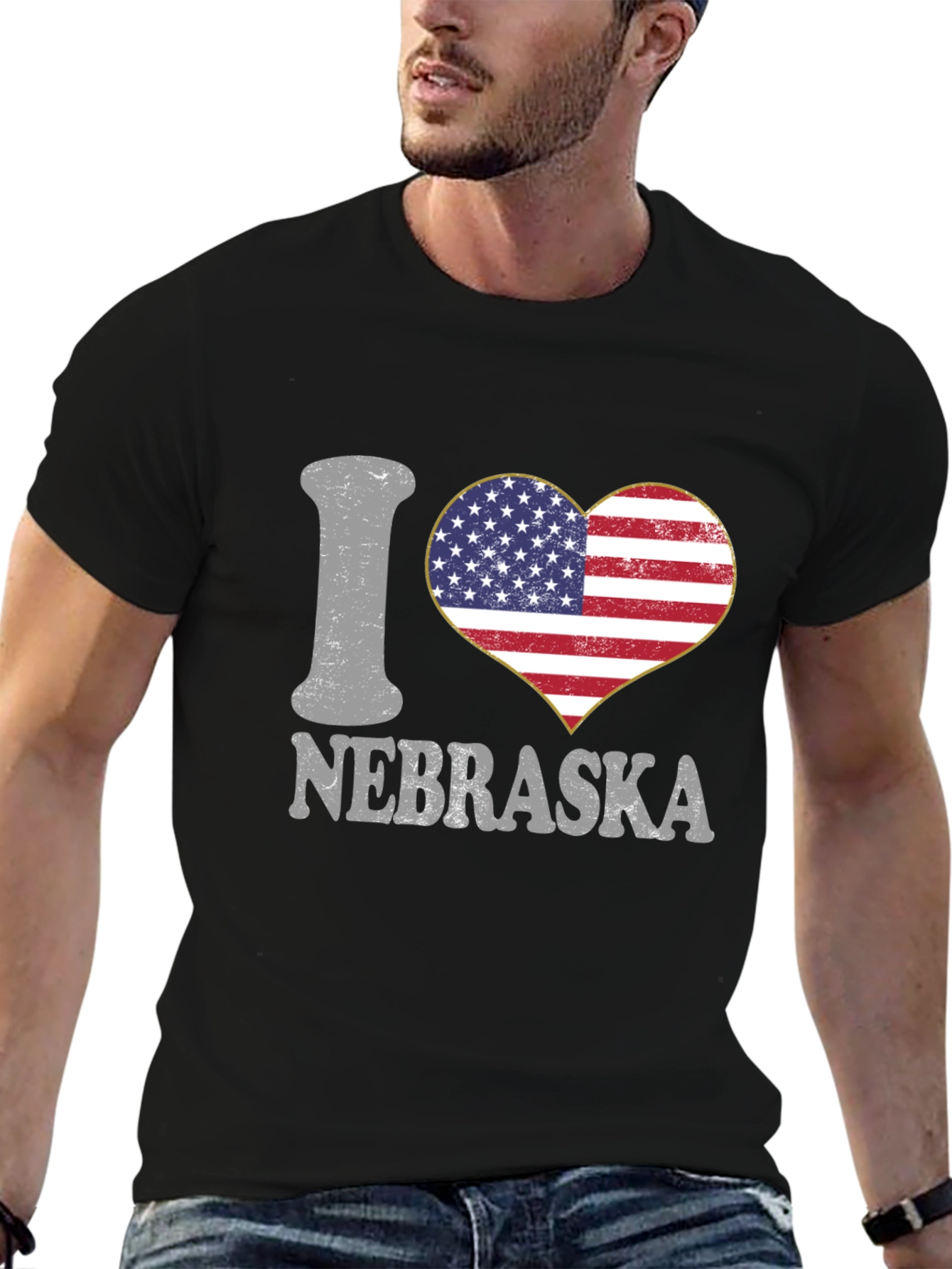 I Love Nebraska American Flag Heart Graphic Tee