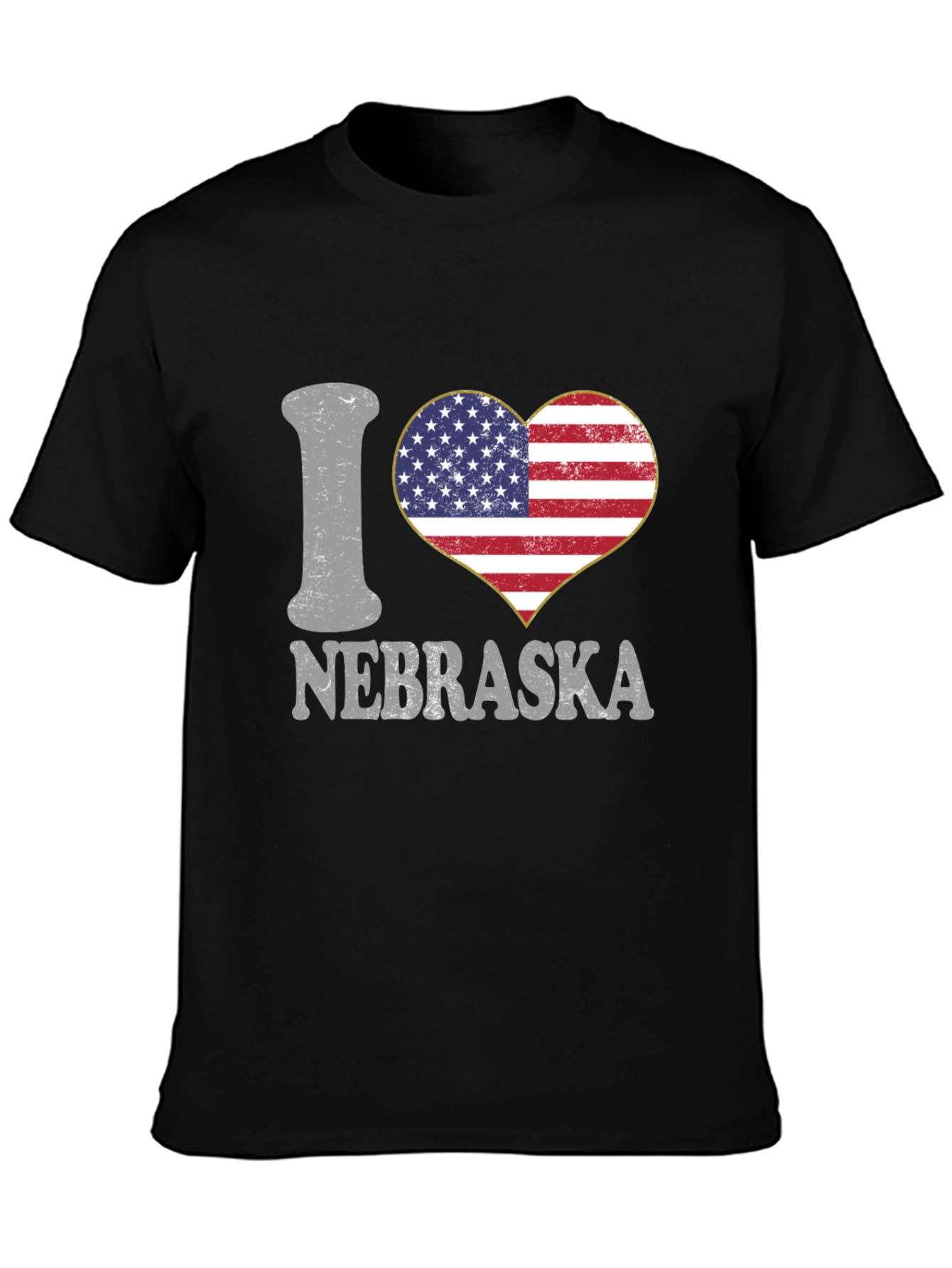 I Love Nebraska American Flag Heart Graphic Tee