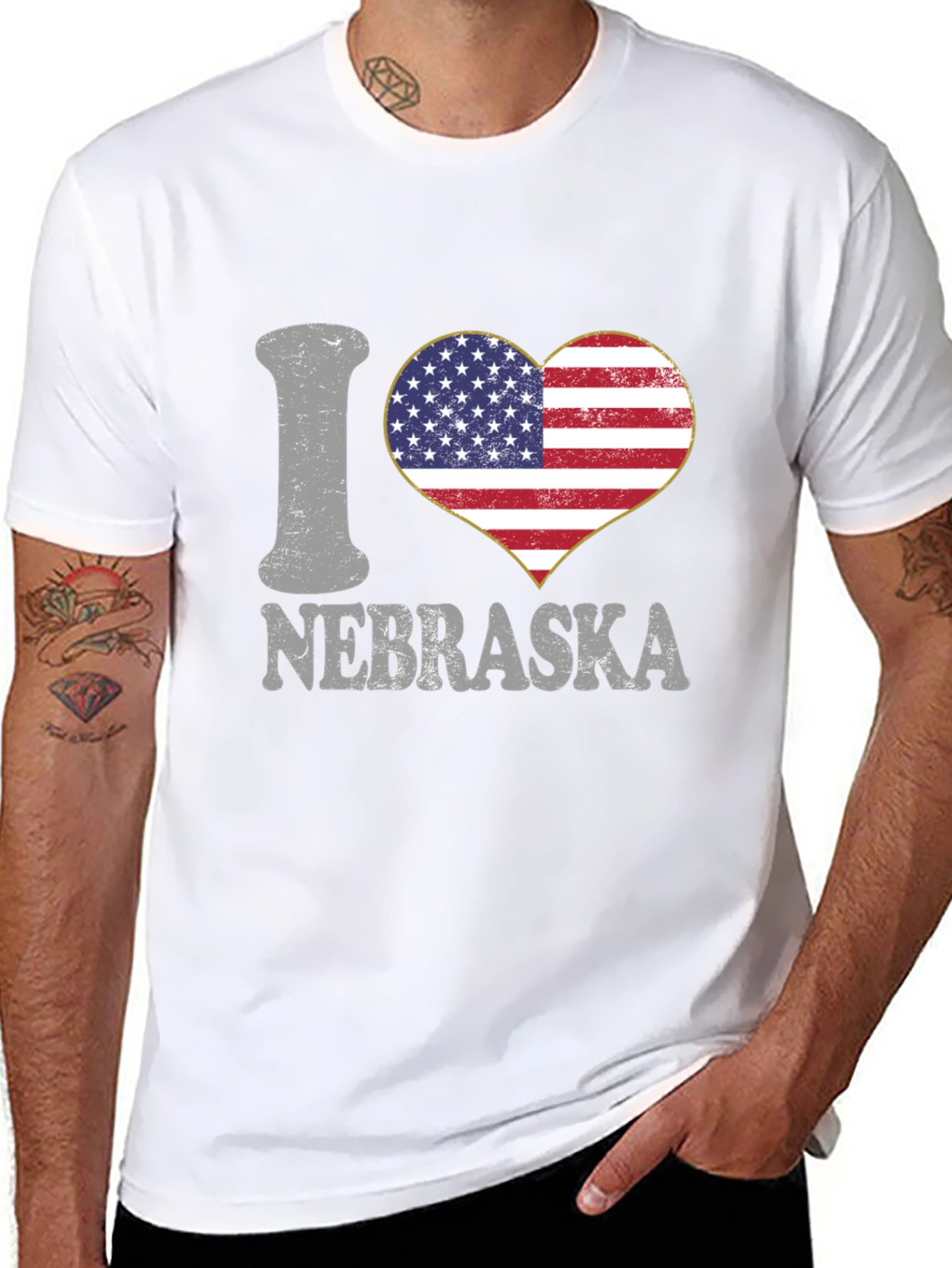 I Love Nebraska American Flag Heart Graphic Tee