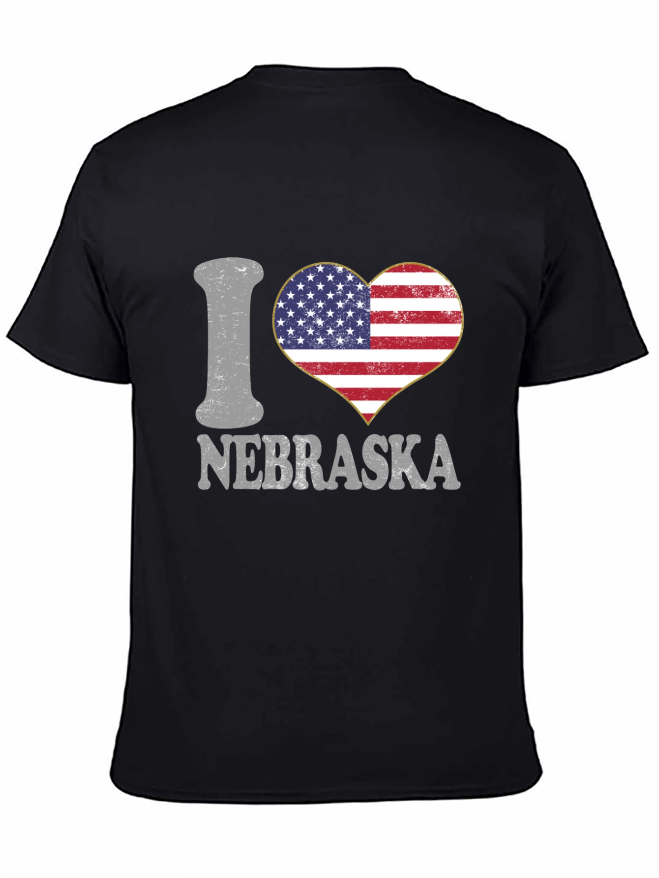 I Love Nebraska American Flag Heart Graphic Tee