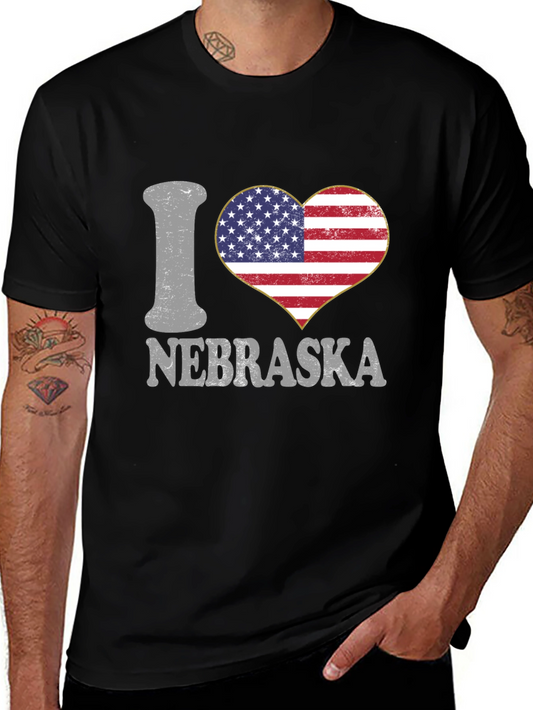 I Love Nebraska American Flag Heart Graphic Tee