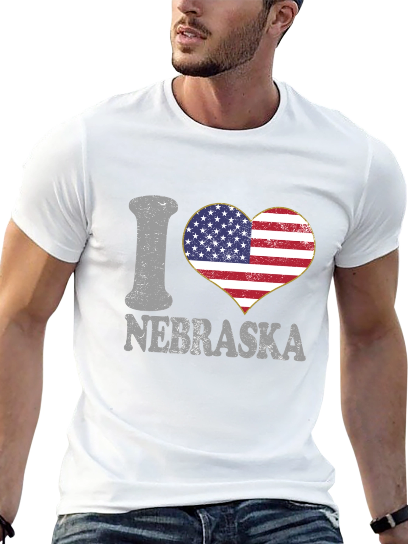 I Love Nebraska American Flag Heart Graphic Tee
