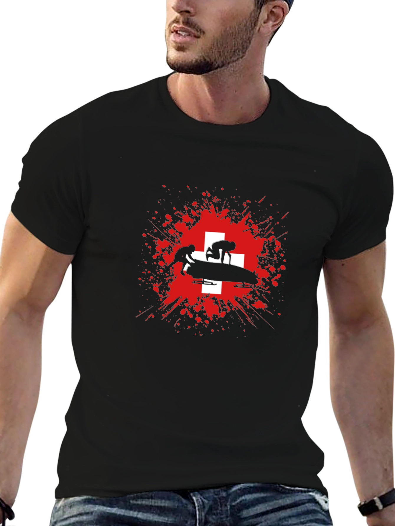 Bobsled Team Switzerland T-Shirt - Black Graphic Tee