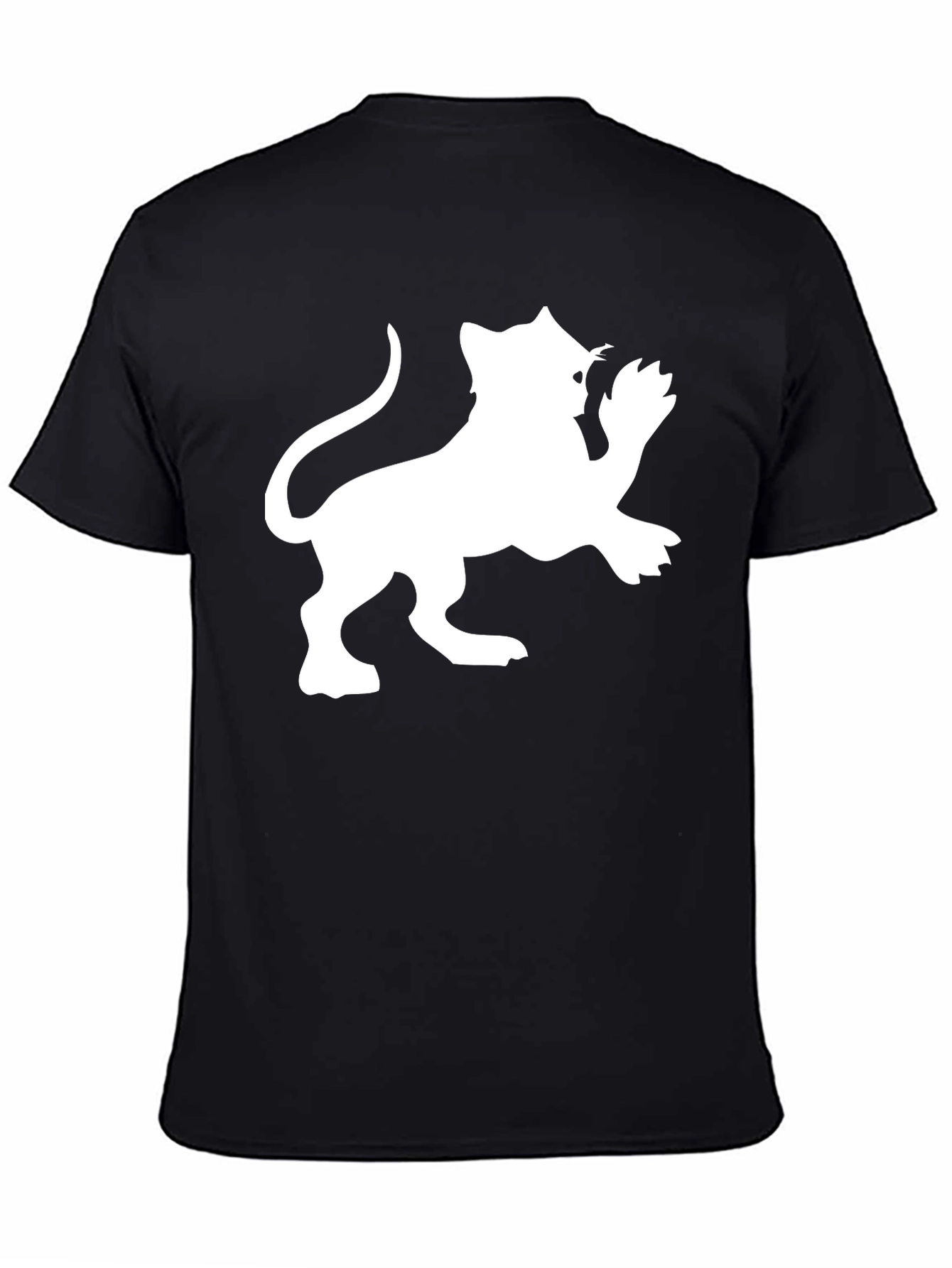 Black Tee with White Lion Graphic Print