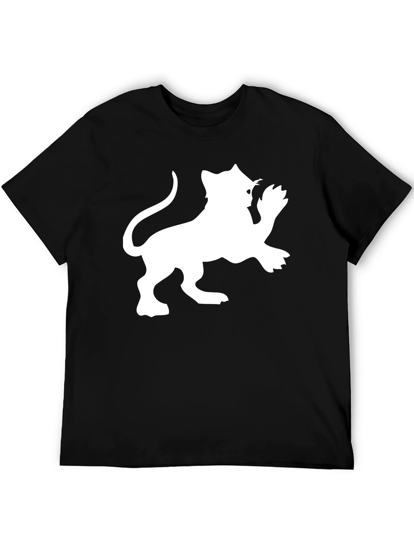 Black Tee with White Lion Graphic Print
