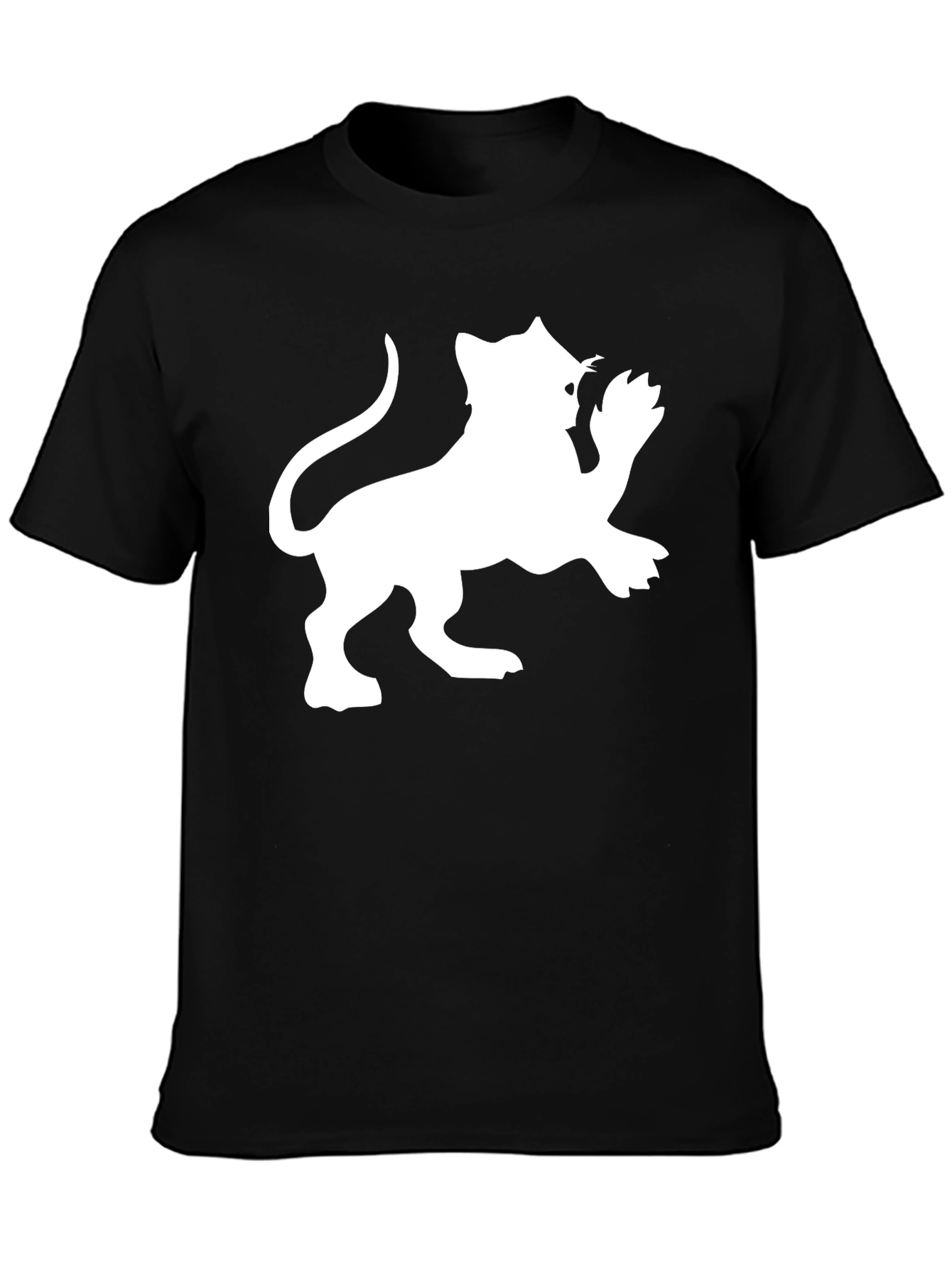 Black Tee with White Lion Graphic Print