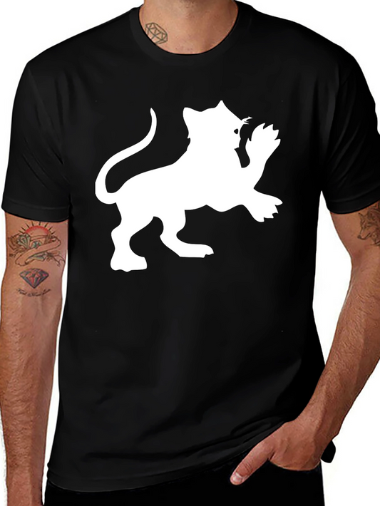 Black Tee with White Lion Graphic Print