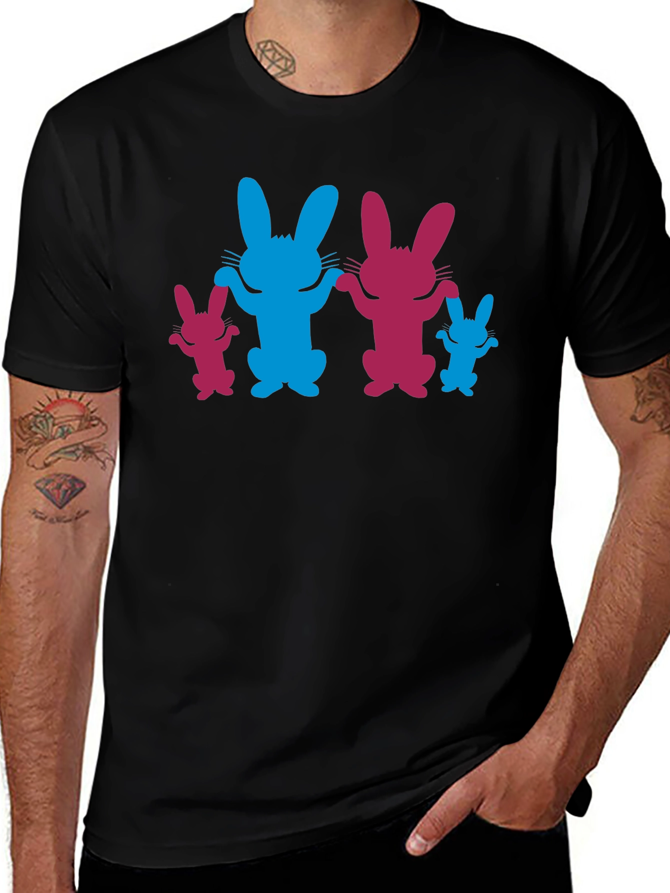 Bunny Family Graphic Tee - Black Cotton Blend