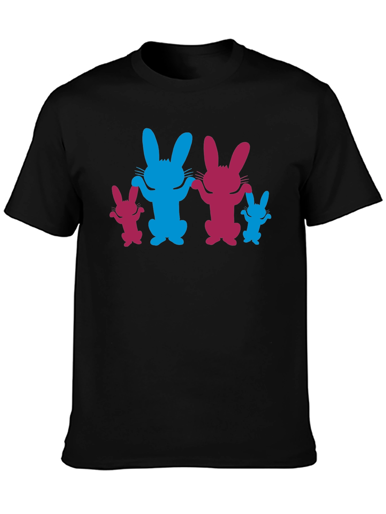 Bunny Family Graphic Tee - Black Cotton Blend