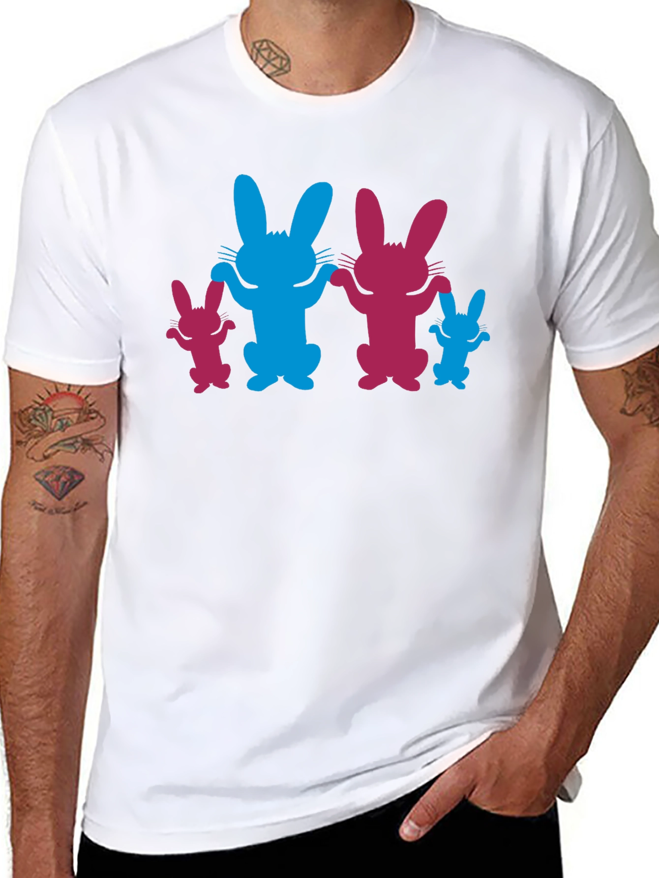 Bunny Family Graphic Tee - Black Cotton Blend