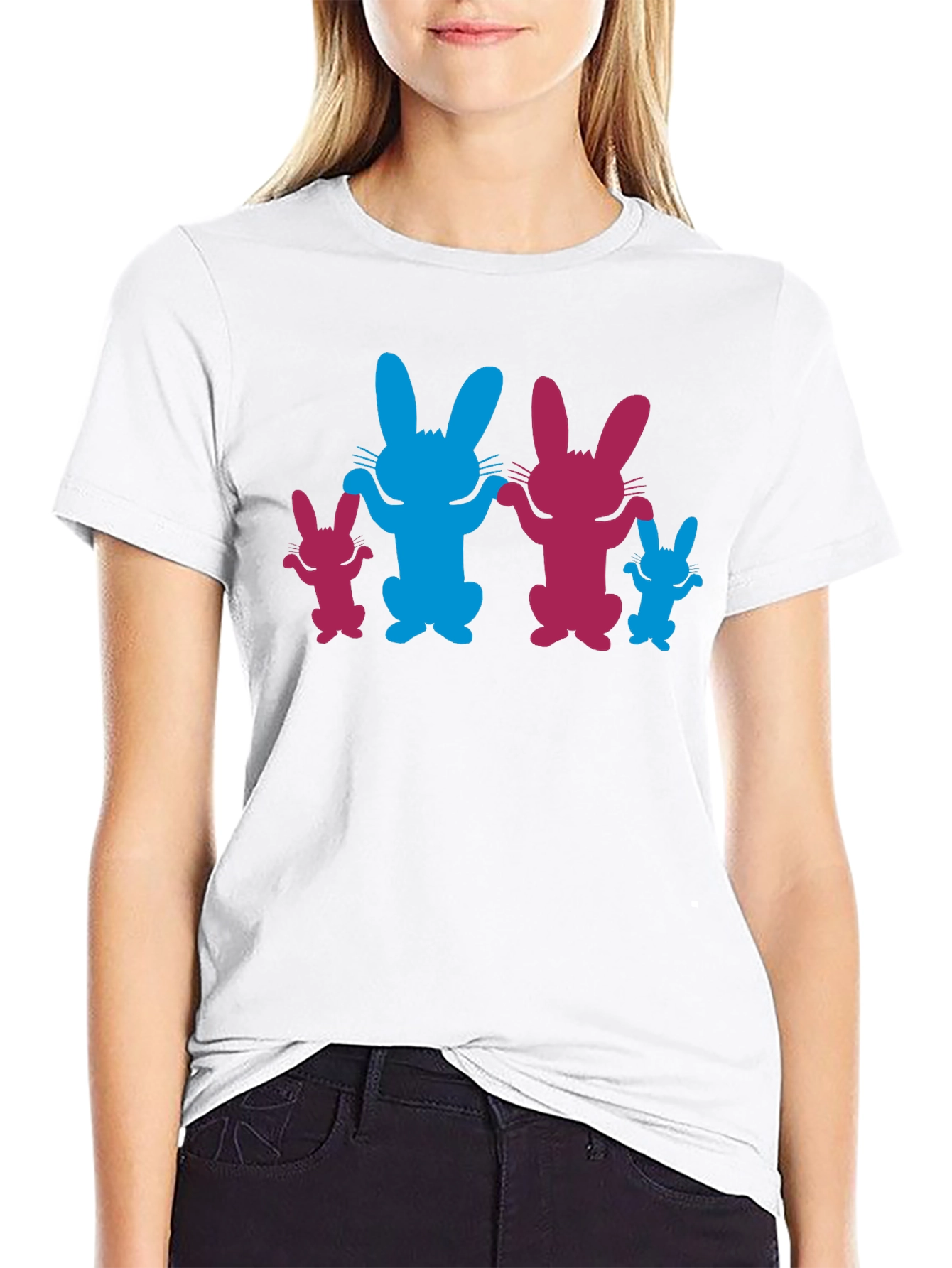 Bunny Family Graphic Tee - Black Cotton Blend
