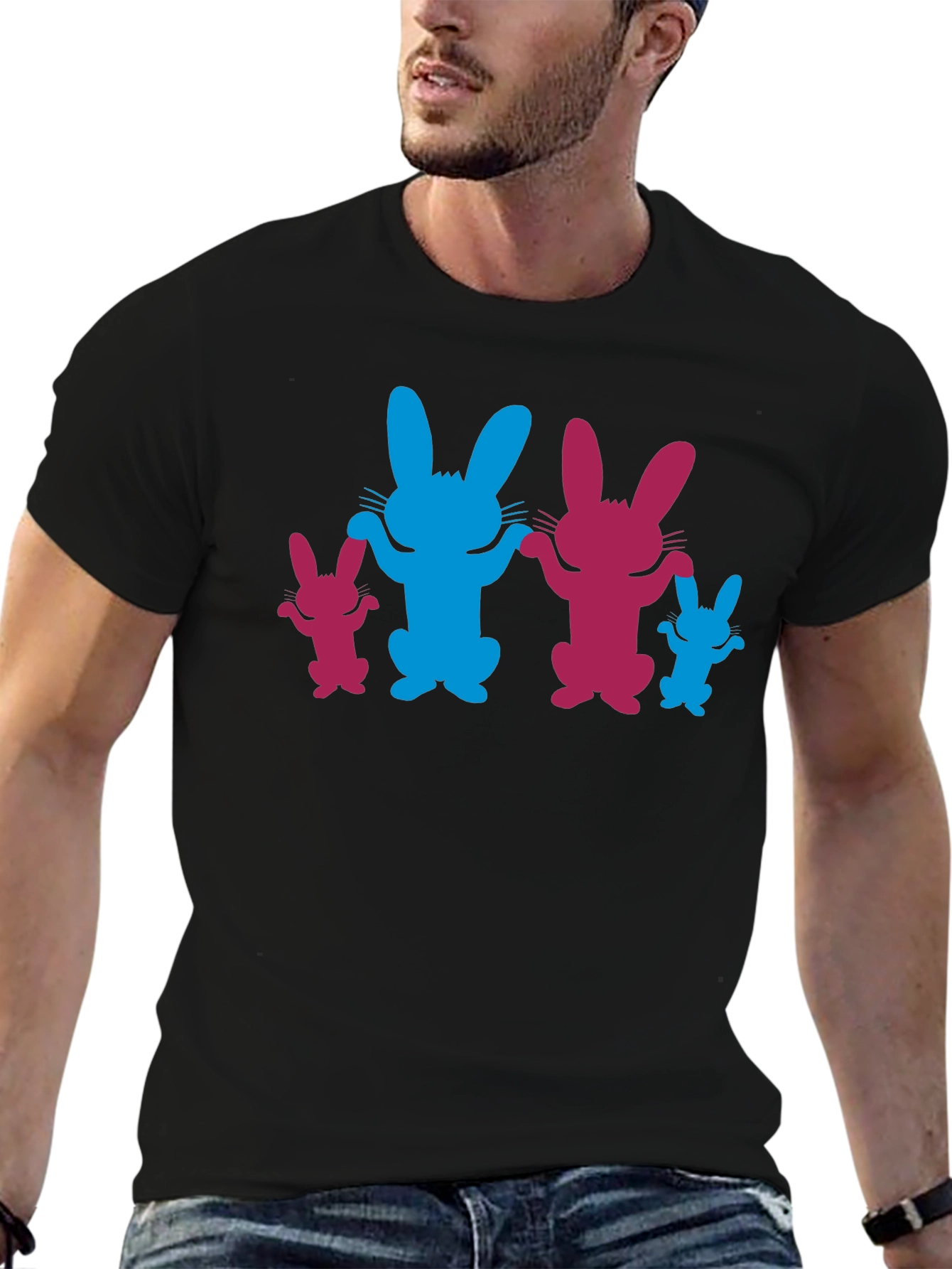 Bunny Family Graphic Tee - Black Cotton Blend