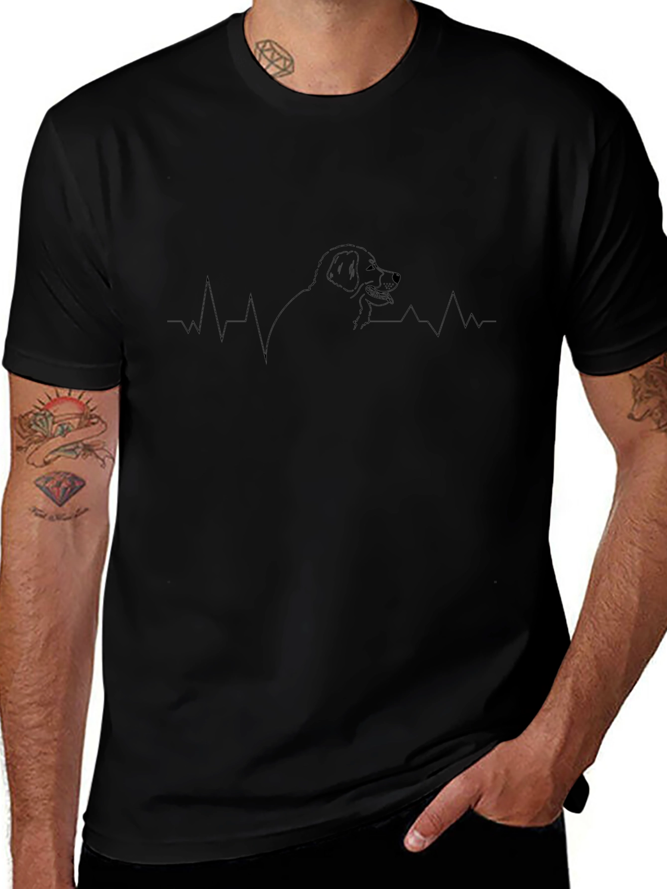 Dog Heartbeat Graphic T-Shirt - Black