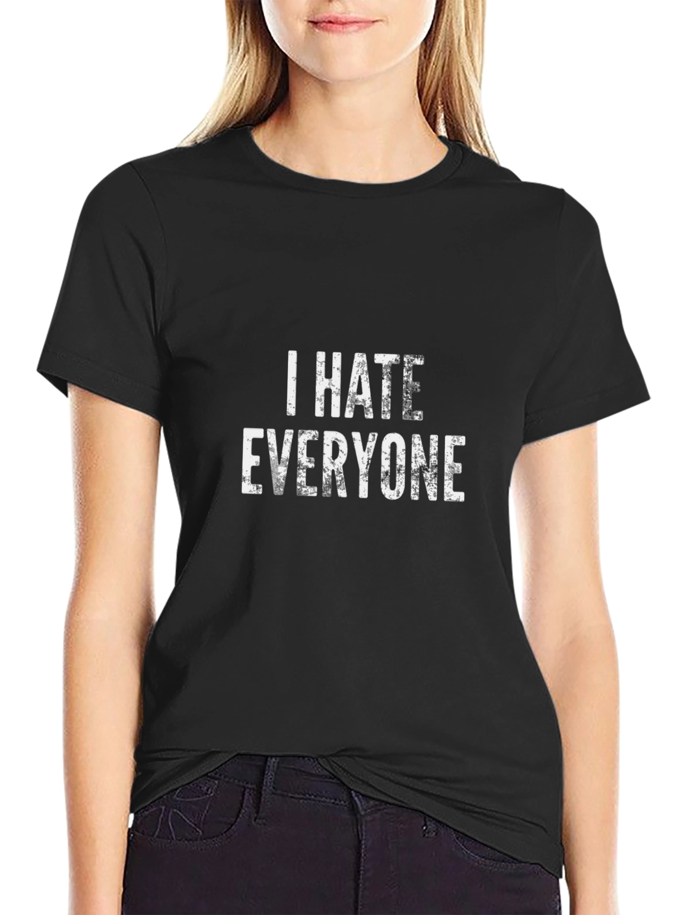 I Hate Everyone Graphic Print Black T-Shirt