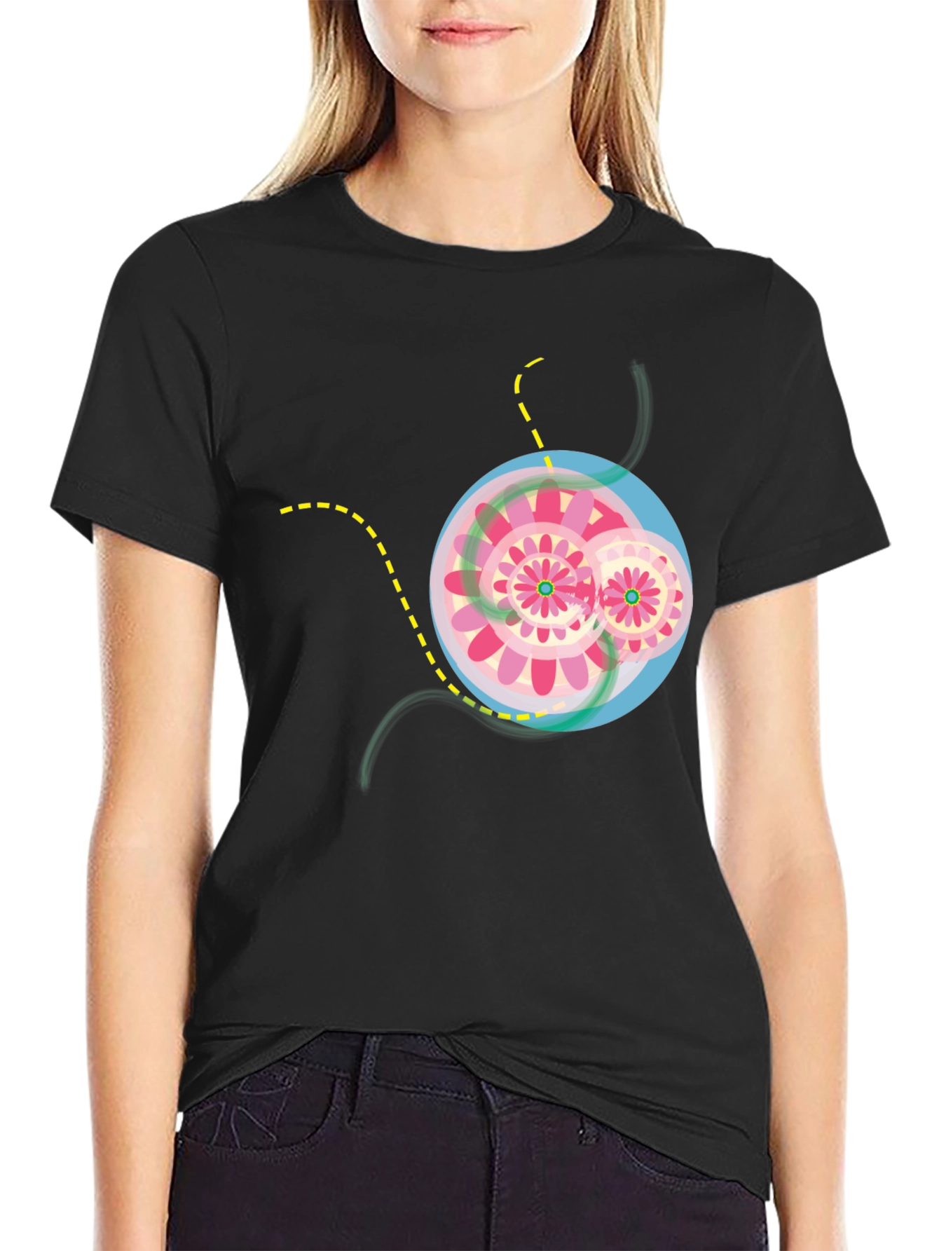 Modern Graphic Print Black Tee