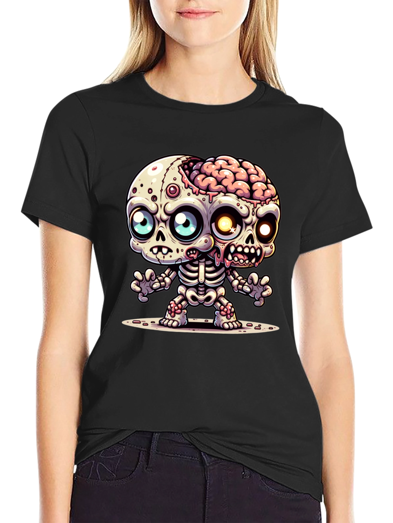 Cartoon Zombie Graphic Tee - Fun Halloween Shirt