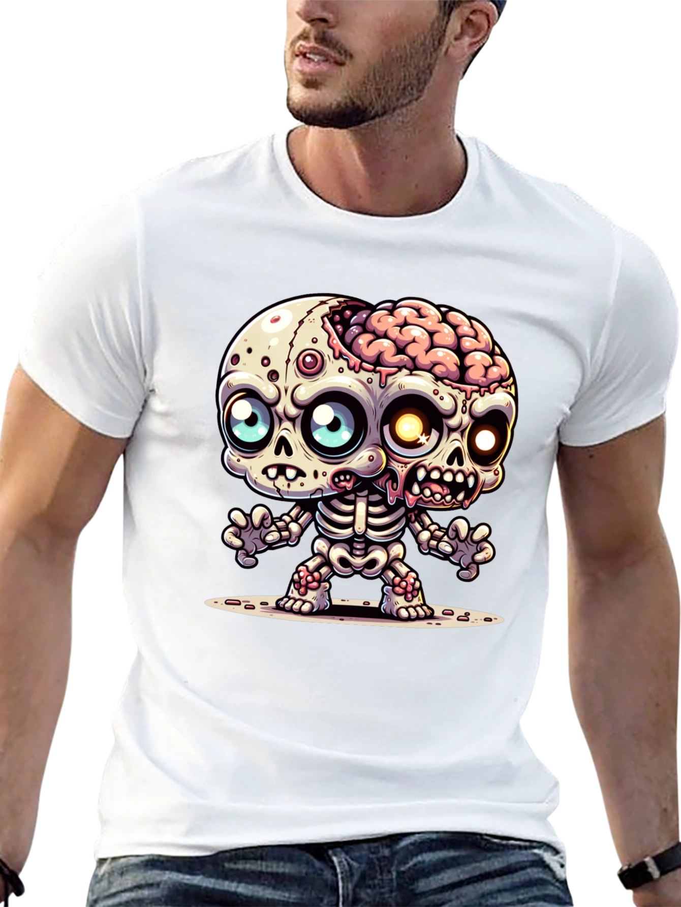 Cartoon Zombie Graphic Tee - Fun Halloween Shirt