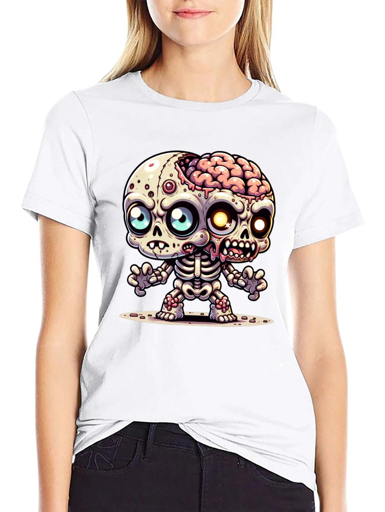 Cartoon Zombie Graphic Tee - Fun Halloween Shirt