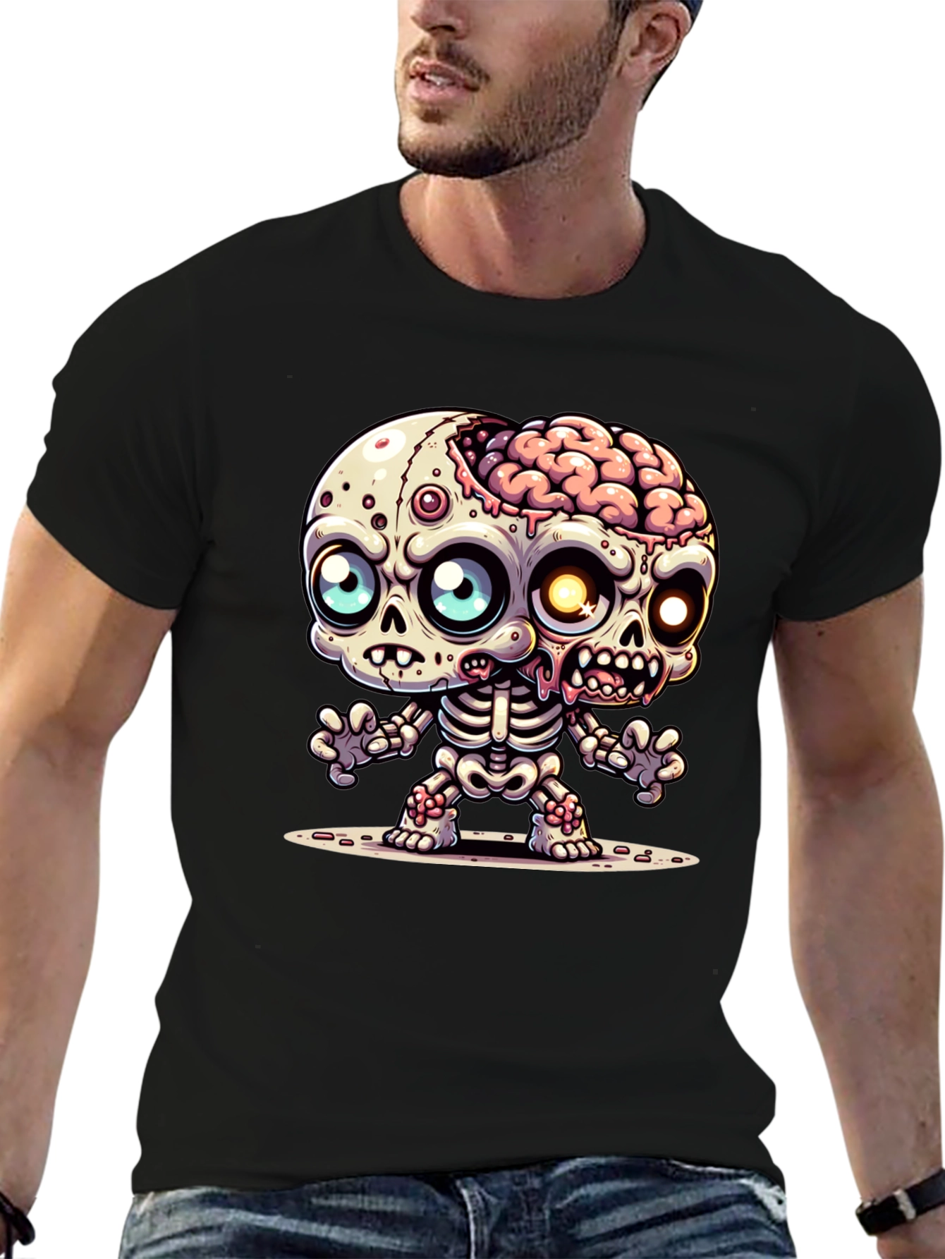 Cartoon Zombie Graphic Tee - Fun Halloween Shirt