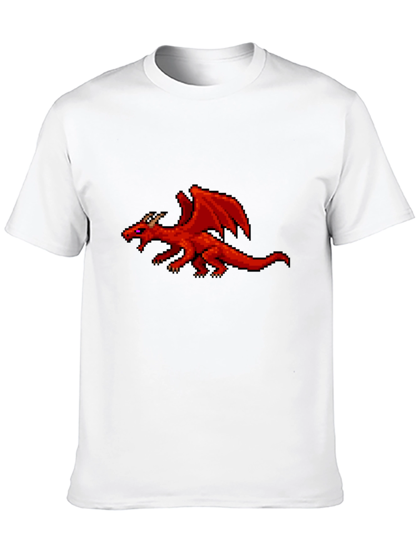 Pixel Red Dragon Graphic Black T-Shirt