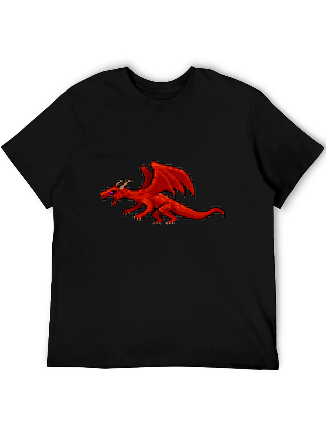 Pixel Red Dragon Graphic Black T-Shirt