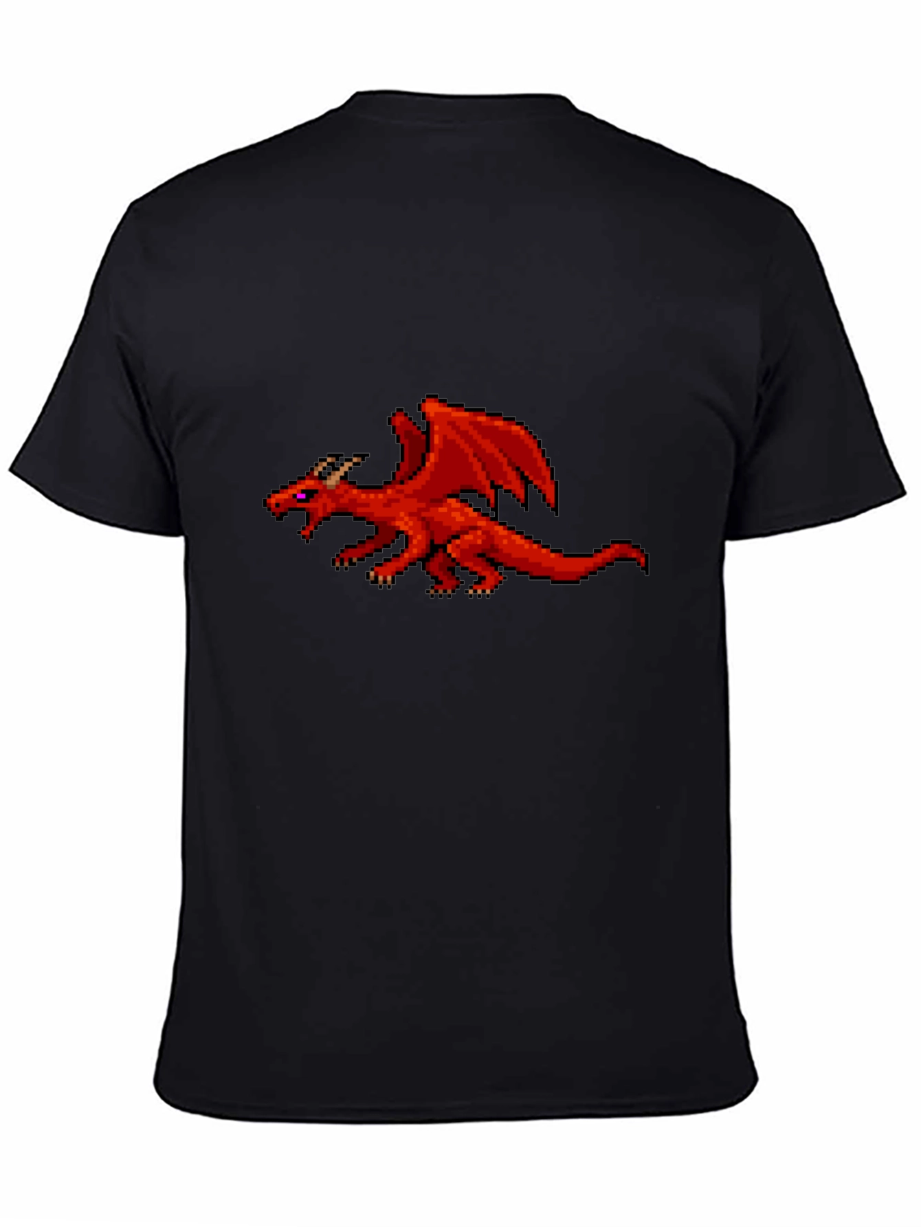 Pixel Red Dragon Graphic Black T-Shirt